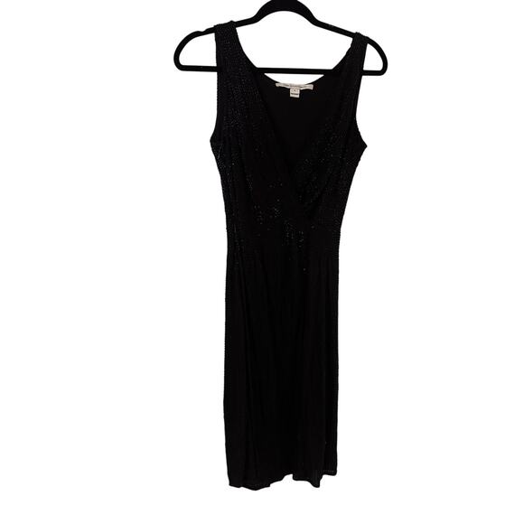 Diane von Furstenberg Black Sequin Drape Front Shift Dress Sz 6 - Picture 1 of 11